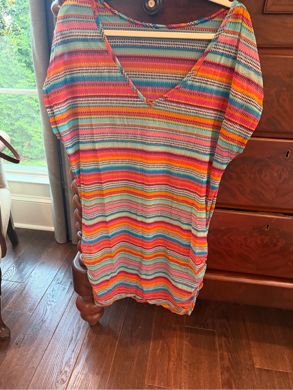 Anne Cole Multicolor Striped Swim Coverup - Pink, Turquoise, Yellow, Orange